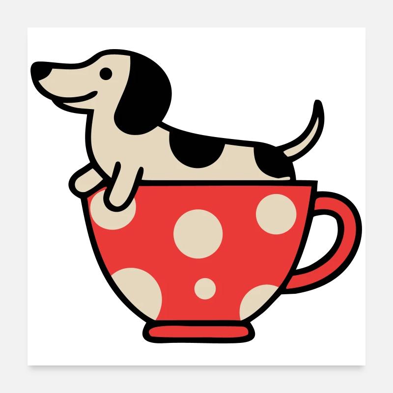 Mignon teckel en tasse de thé Poster 60 x 60 cm