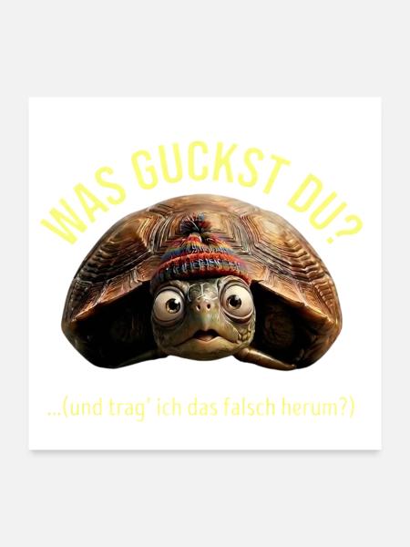 lustige Schildkröte, Was guckst Du?  - Poster 60x60 cm - Weiß - Vorne