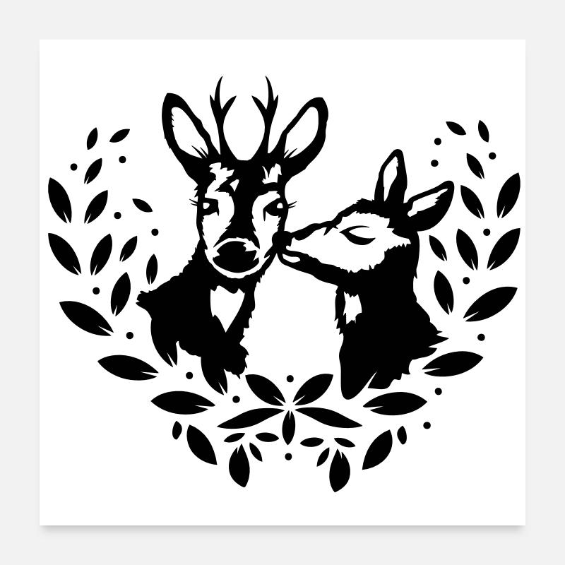 Reh und Rehbock - Poster 60x60 cm - Weiß