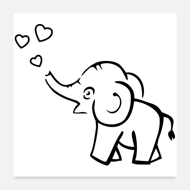 Cute elephant blows hearts Poster 24" x 24" (60x60 cm)