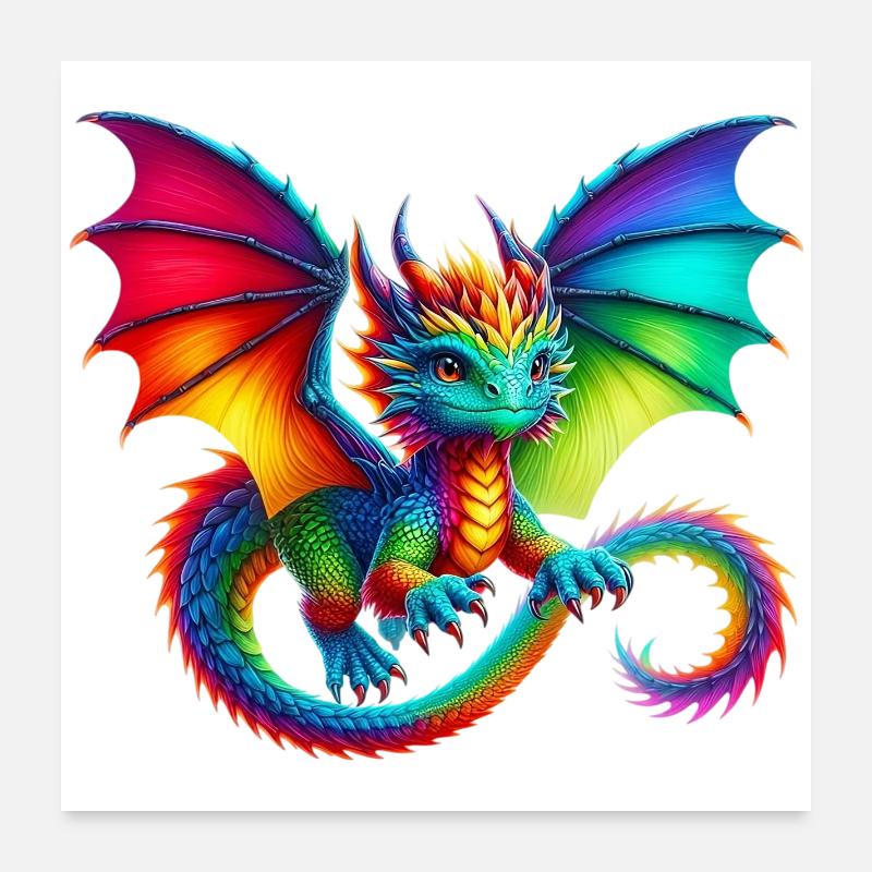 Drache - Poster 60x60 cm - Weiß