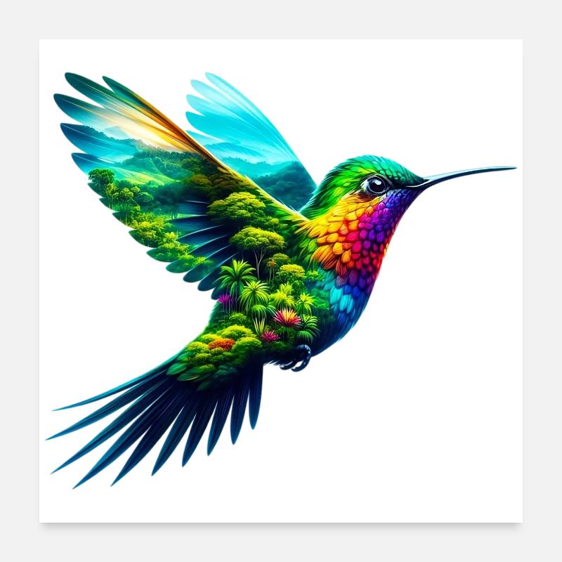 Kolibri - Poster 60x60 cm - Weiß