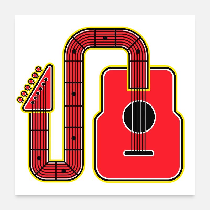 Red Abstract Shape Guitar Poster 24" x 24" (60x60 cm)