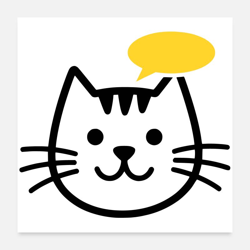 Cat head with yellow speech bubble Poster 24" x 24" (60x60 cm)