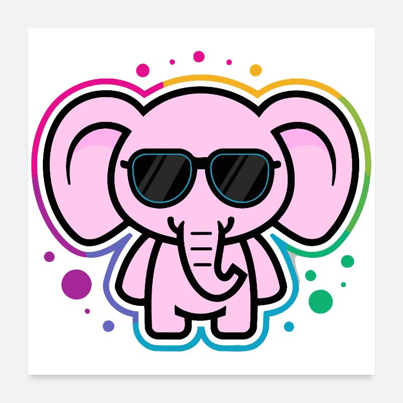 Rosa Elefant mit Brille Poster 60x60 cm