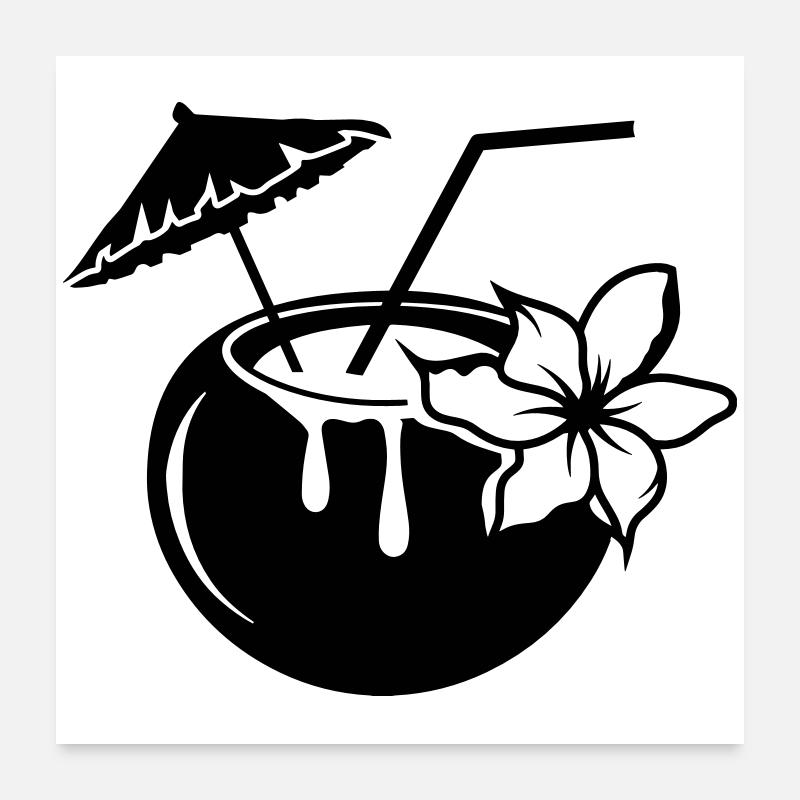 Kokosnussmilch Cocktail mit Blüte Poster 60x60 cm