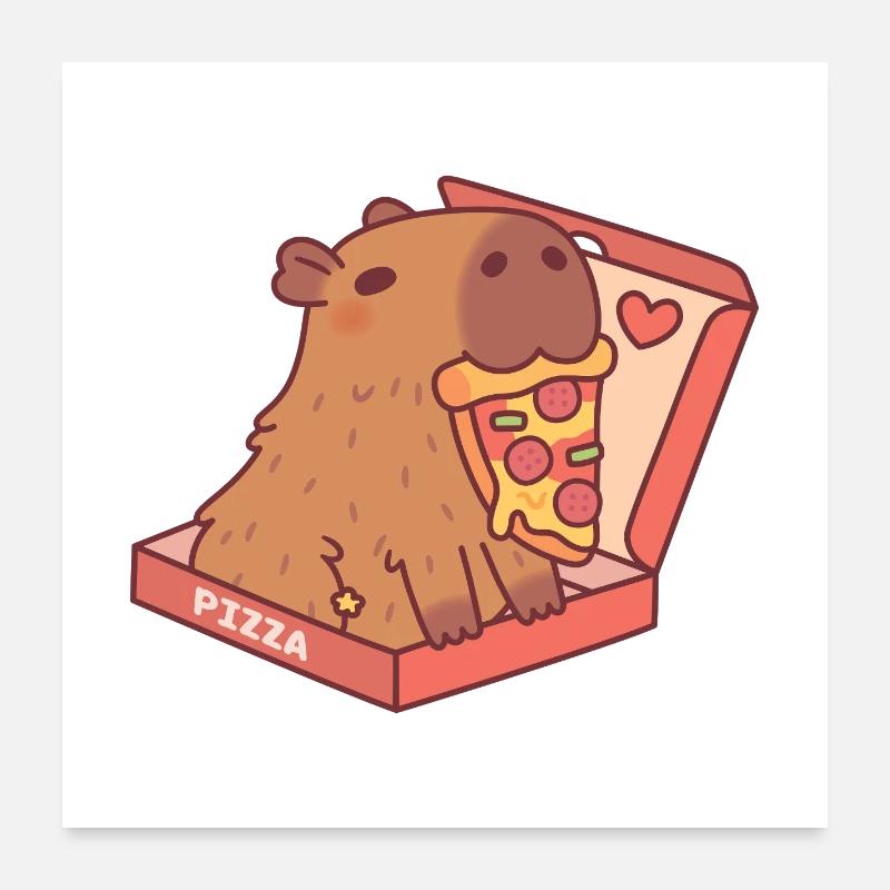 Capybara mignon avec pizza dans une boîte à pizza Poster 60 x 60 cm