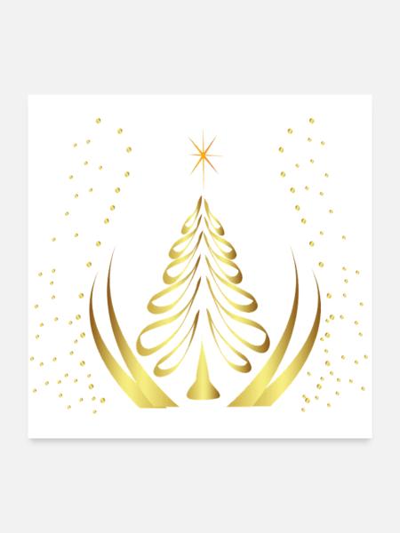 Goldene Weihnachtsbaum-Silhouette - Poster 60x60 cm - Weiß - Vorne