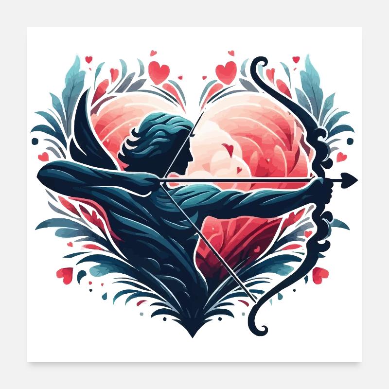 Mythischer Herz-Bogenschütze Illustration Poster 60x60 cm