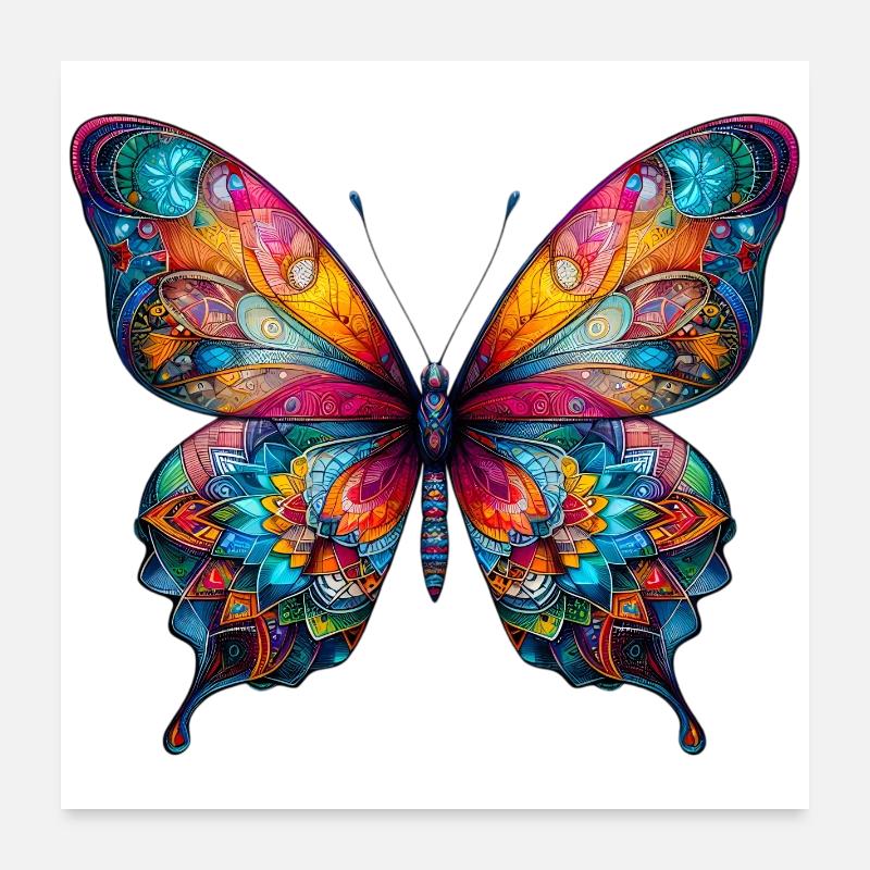 Schmetterling - Poster 60x60 cm - Weiß