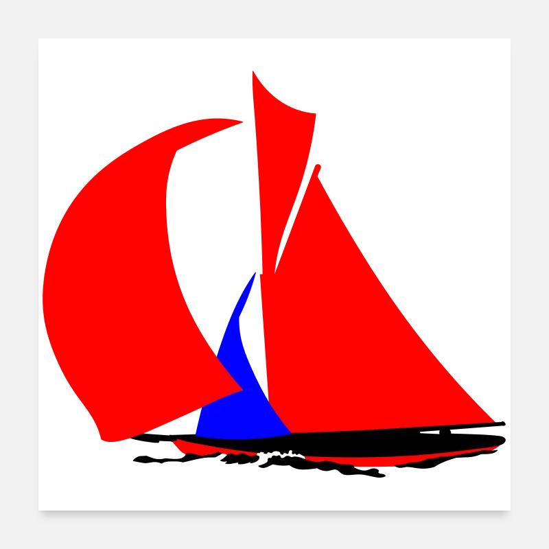 Roter Segelboot Silhouette Poster 60x60 cm