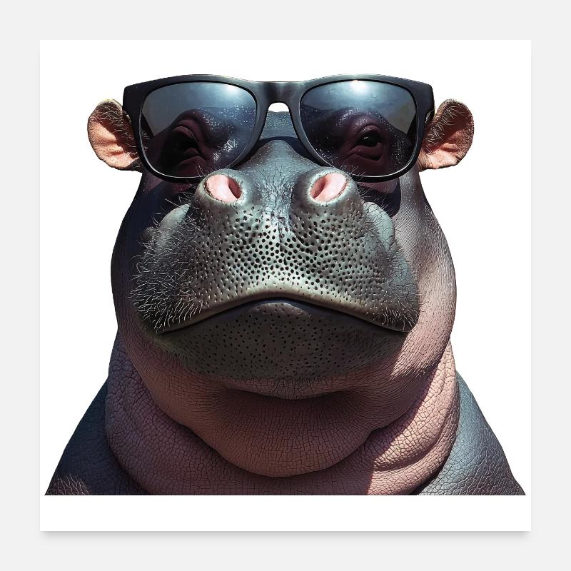Hippo Hippo Hippo with Sunglasses Poster 24" x 24" (60x60 cm)