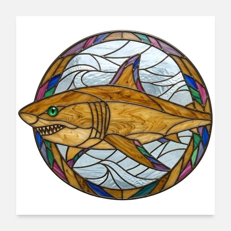 Illustration de la mosaïque de requin en vitrail Poster 60 x 60 cm