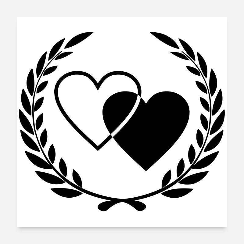 Deux cœurs avec couronne Poster 60 x 60 cm