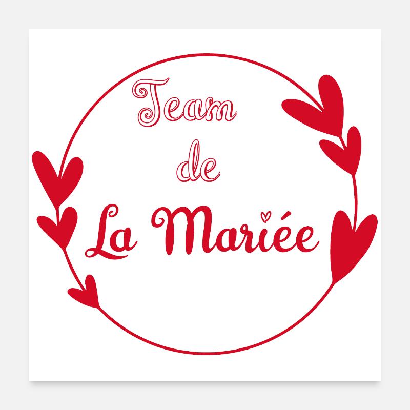 Team de la mariée contour cœurs rouges Poster 60 x 60 cm