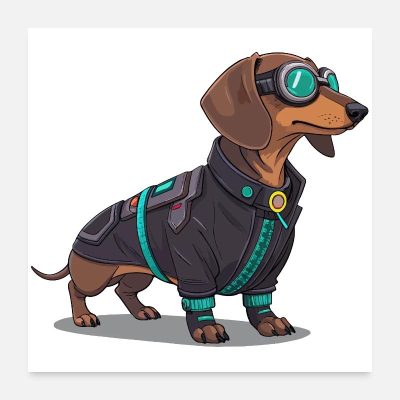 Cyberpunk-Hund im Tech-Anzug Poster 60x60 cm