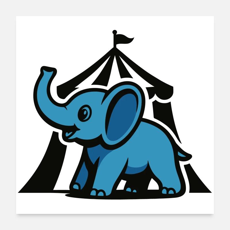 Éléphant de cirque bleu Poster 60 x 60 cm
