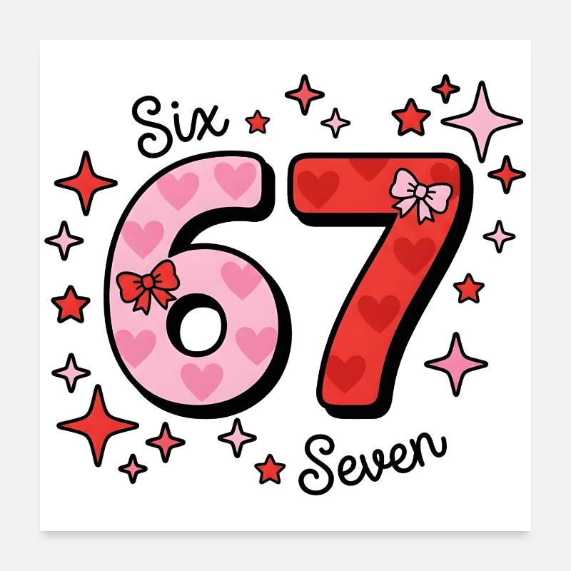 Six Seven Design - rosa + rot mit Sternen + Herzen Poster 60x60 cm