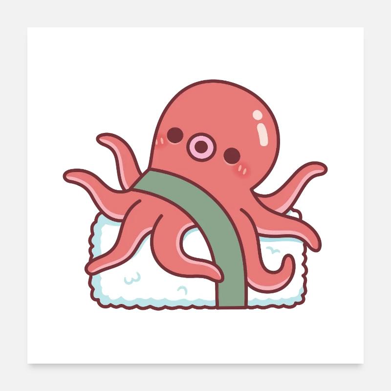Cute Octopus Sushi Funny Poster 24" x 24" (60x60 cm)