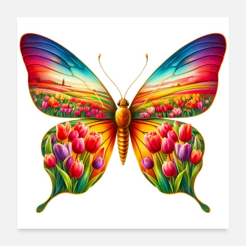Papillon Tulipe Tulipes Poster 60 x 60 cm