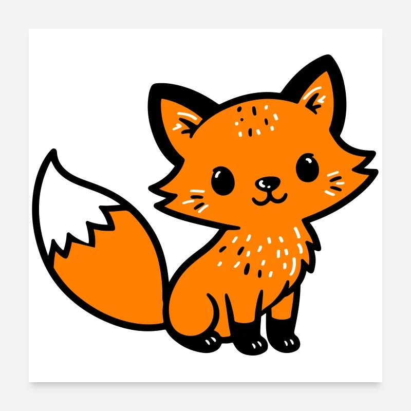Fuchs Niedlich Comic - Poster 60x60 cm - Weiß