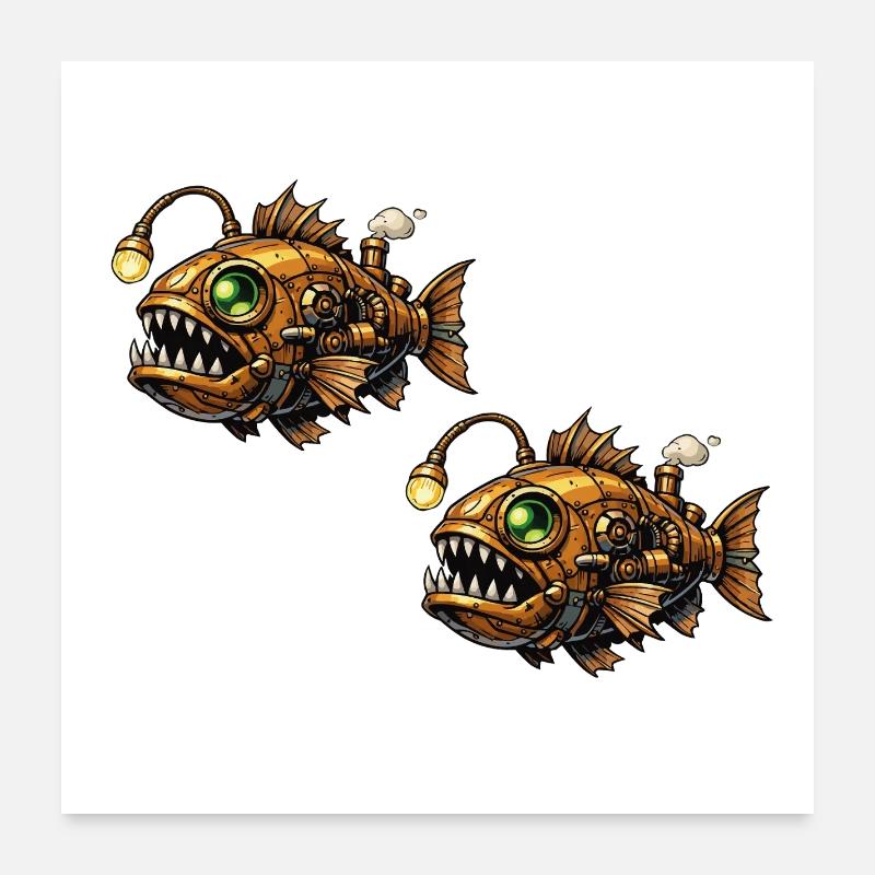 Steampunk Deep Sea Piranhas Poster 24" x 24" (60x60 cm)