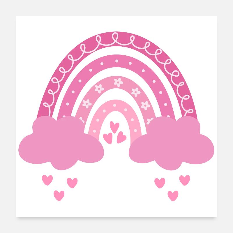 Boho arc-en-ciel rose fille naissance bébé douche de bébé Poster 60 x 60 cm