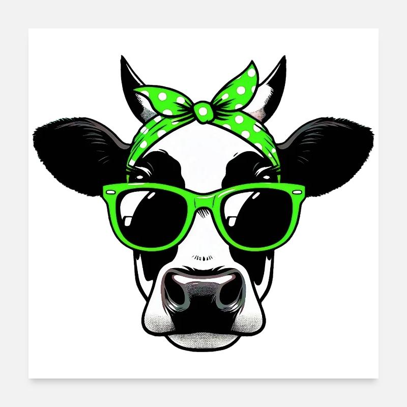 Vache avec lunettes de soleil Poster 60 x 60 cm
