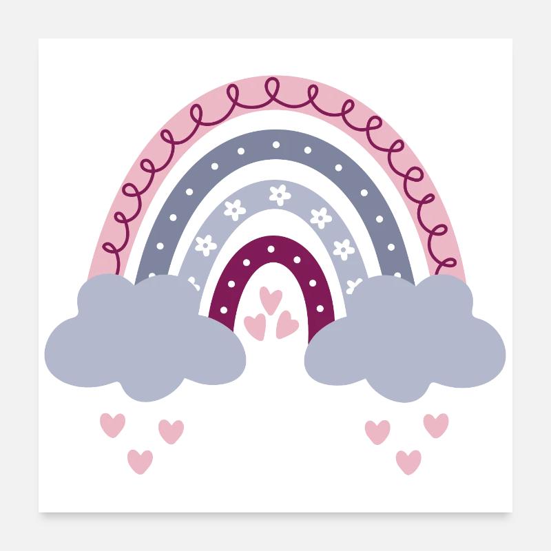 Boho Regenbogen rosa Mädchen Geburt Baby Babyparty - Poster 60x60 cm - Weiß