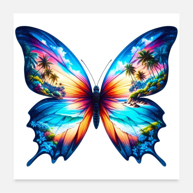 Schmetterling - Poster 60x60 cm - Weiß