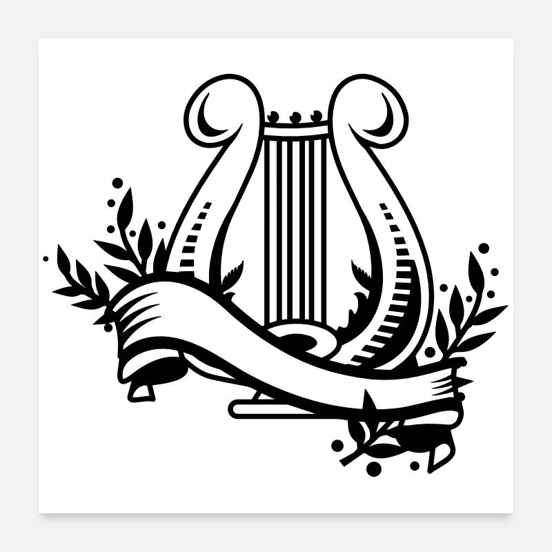 Black and White Harp with Banner and Plants Poster 24" x 24" (60x60 cm)
