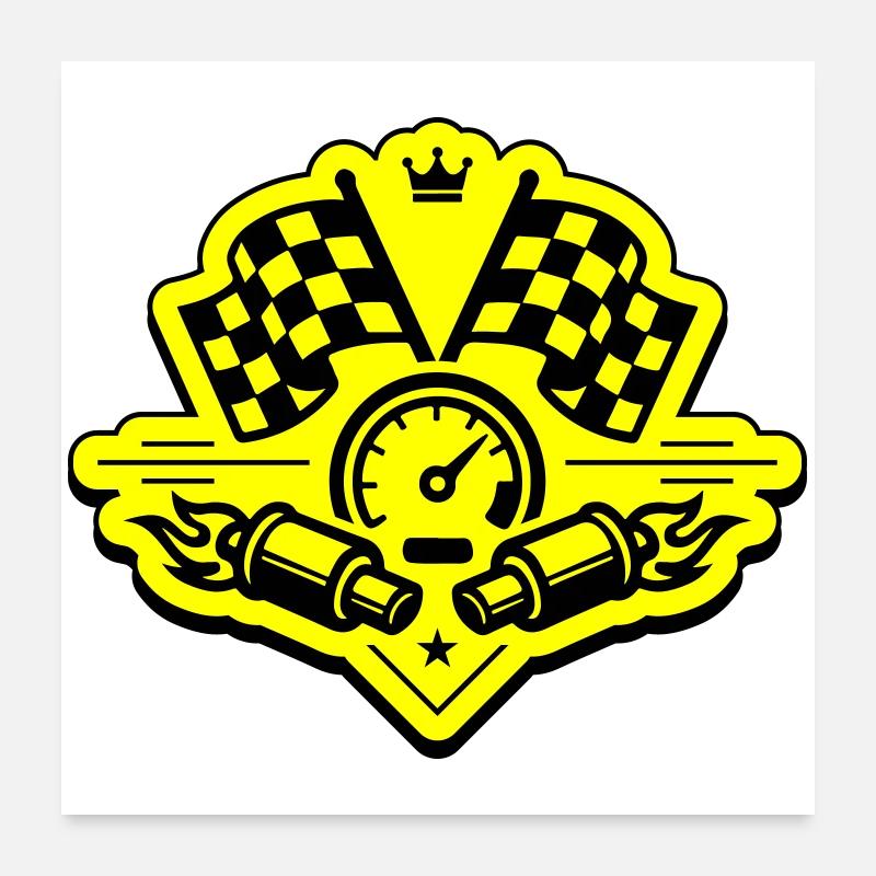 Drapeau de course, compteur de vitesse d'échappement Poster 60 x 60 cm