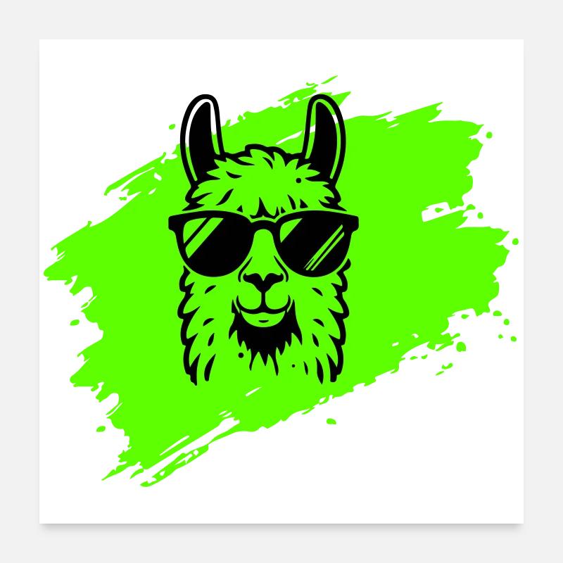 Llama or alpaca with sunglasses in neon style Poster 24" x 24" (60x60 cm)