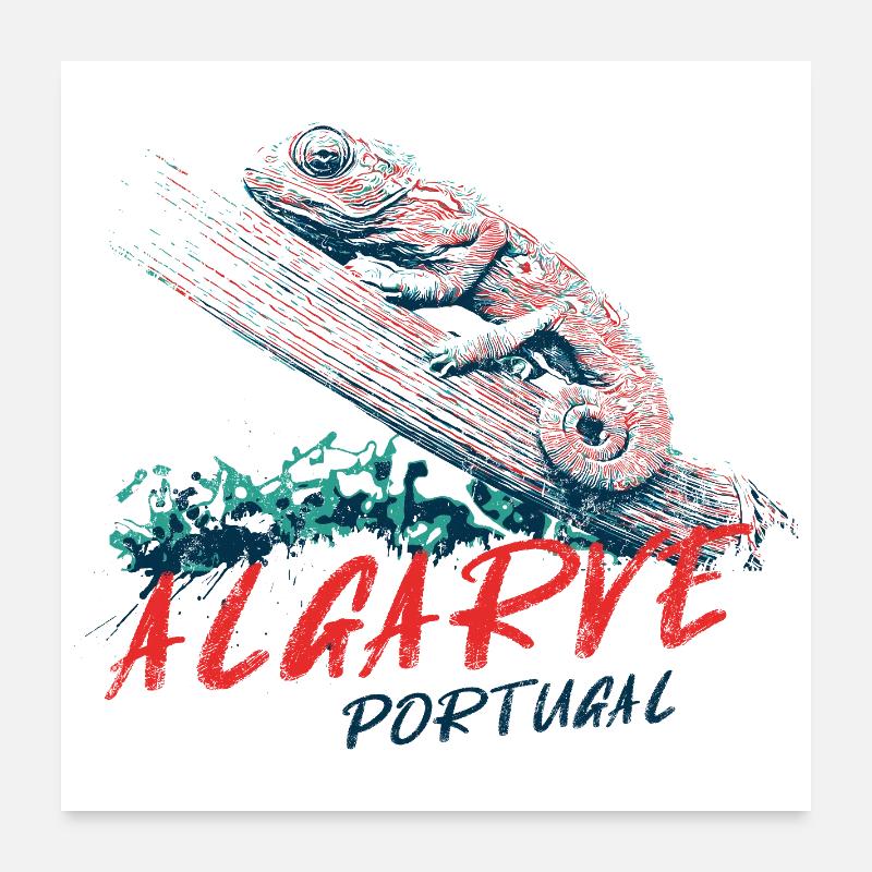 Bunte Illustration eines Algarve-Chamäleons Poster 60x60 cm