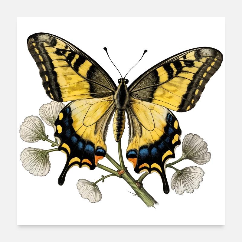 Papillon Machaon - gravure dessin Poster 60 x 60 cm