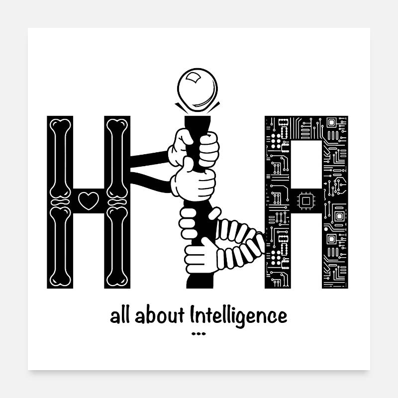 Human vs Artificial Intelligence AI Poster 24" x 24" (60x60 cm)