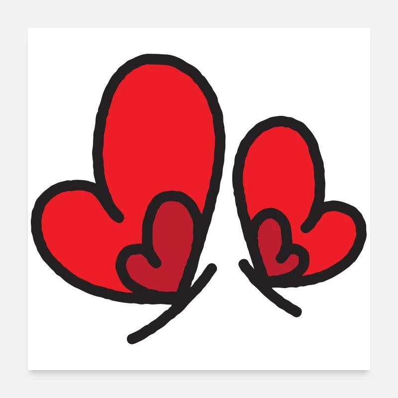Silhouette des Deux Cœurs Rouges Poster 60 x 60 cm