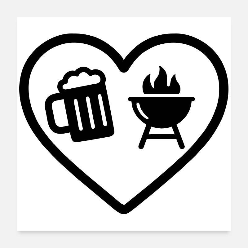 Heart Beer Barbecue Poster 60x60 cm