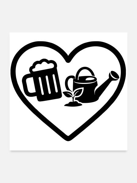 Heart Beer Gardening Humor - Poster 24" x 24" (60x60 cm) - white - Front