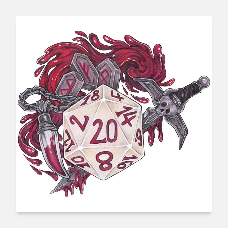 Rollenspiel Tabletop D20 Würfel Bloodhunter - Poster 60x60 cm - Weiß