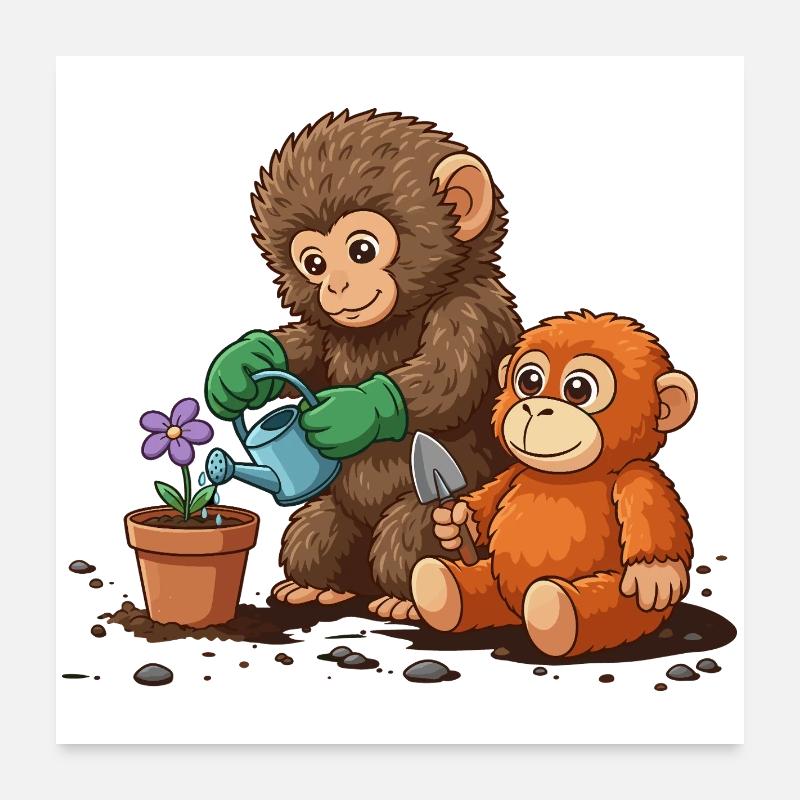 le coup de poing du singe - Jardinage des singes Poster 60 x 60 cm