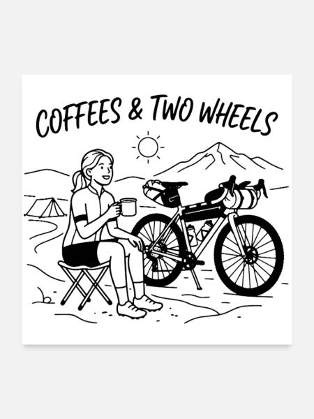 Coffees & Two Wheels Gravel Bike Kunst - Poster 60x60 cm - Weiß - Vorne