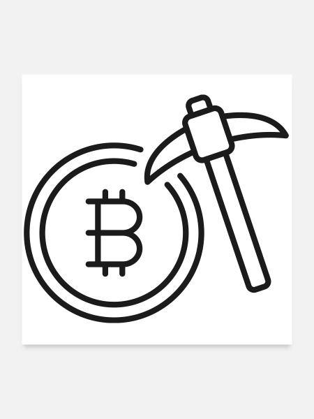Bitcoin-Mining-Linien-Symbol - Poster 60x60 cm - Weiß