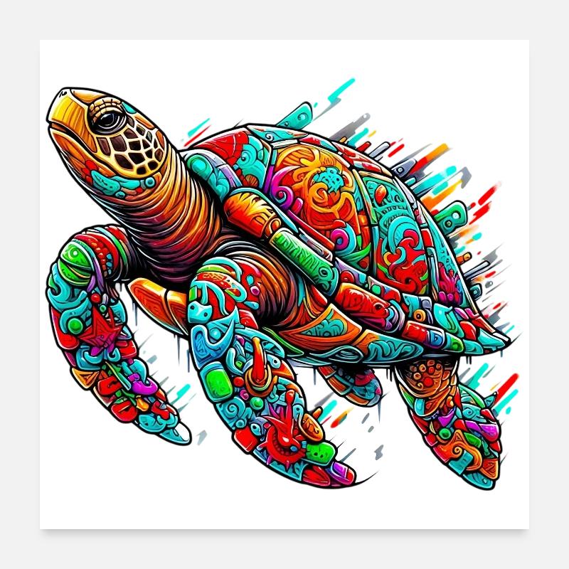 Schildkröte - Poster 60x60 cm - Weiß