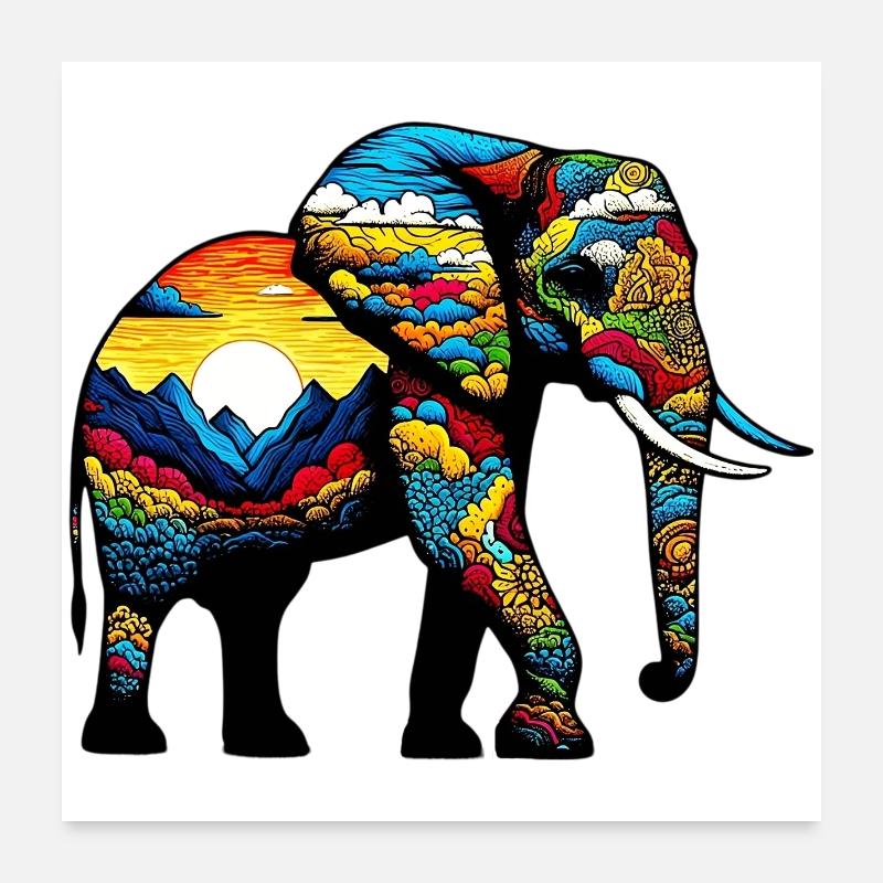 Elefant - Poster 60x60 cm - Weiß