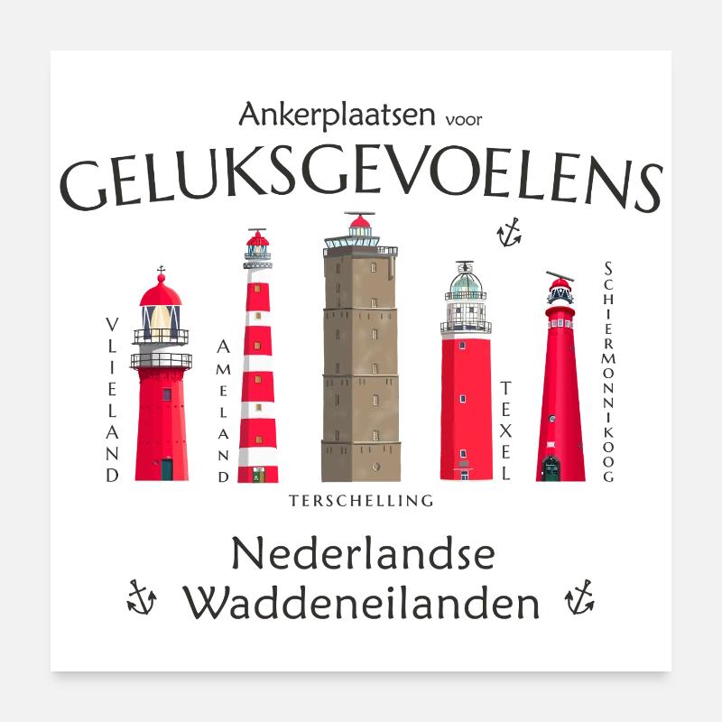 Ameland, Texel, Terschellingen Dessin à la main Poster 60 x 60 cm