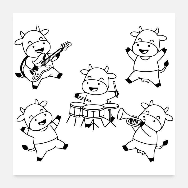Süße Kuh Band Musik Party Comic Poster 60x60 cm