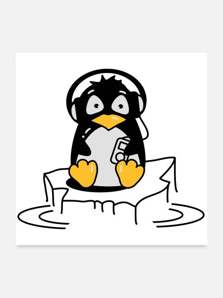 Penguin est à l'écoute de la musique - Poster 60 x 60 cm - blanc - Devant