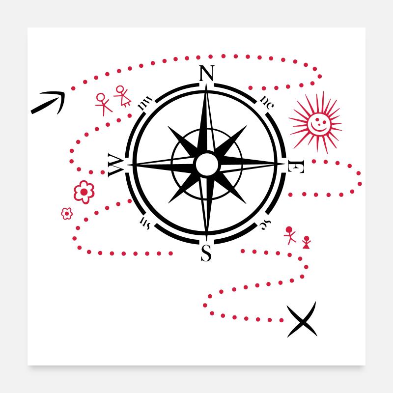 Large Compass with hiking map Poster 24" x 24" (60x60 cm)