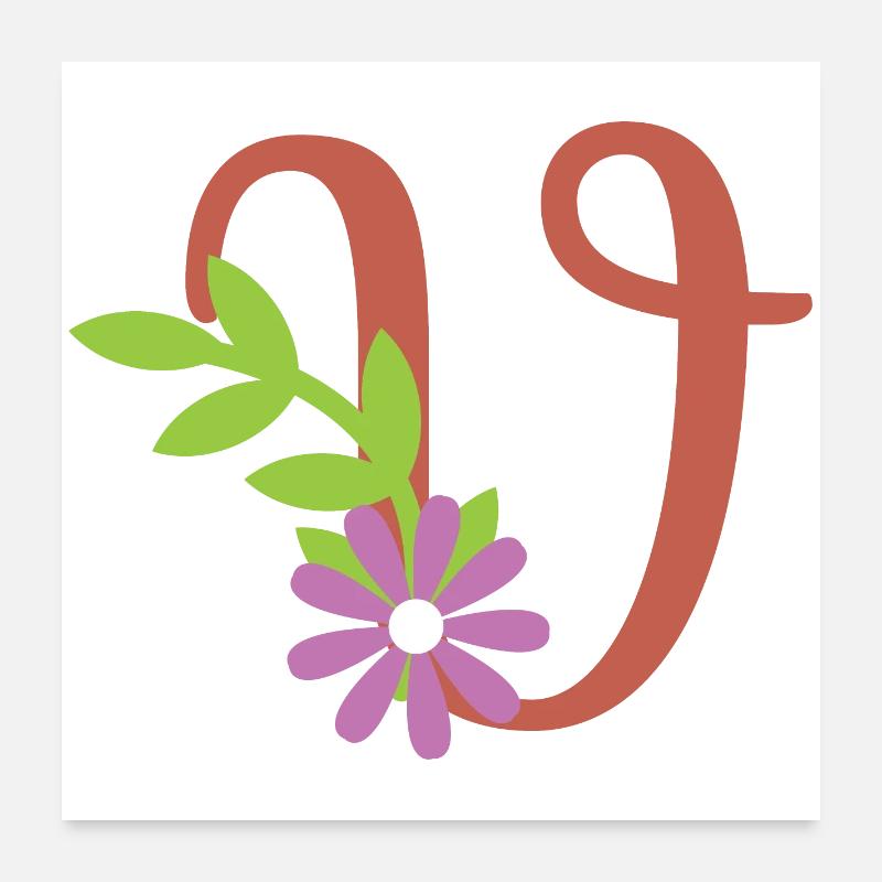 Eleganter Buchstabe 'V' mit Blumen Poster 60x60 cm